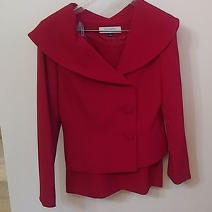 Red Asymmetrical Tahari Skirt Suit